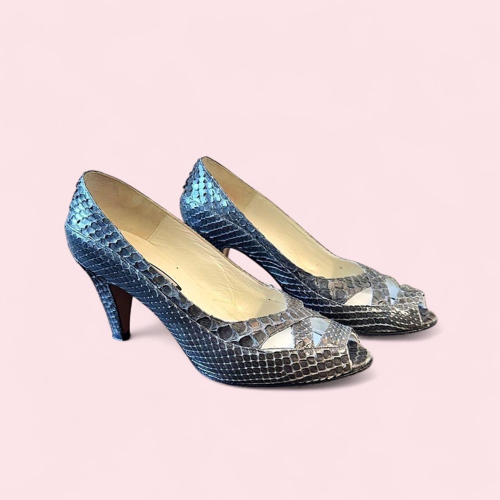 Vintage Fabindia snakeskin print peep-toe heels